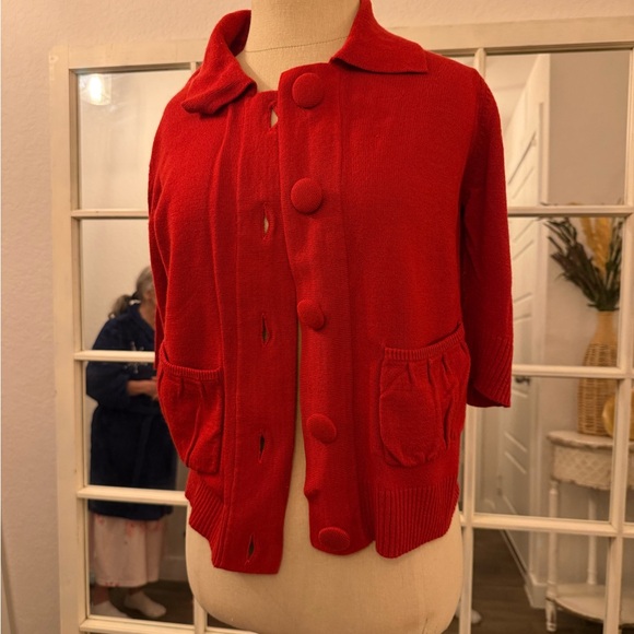 Red Button-Up Cardigan - Picture 2 of 2